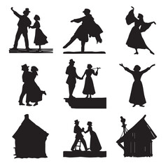 Collection of fiddler on the roof themed silhouettes for graphic design projects isolated on white background