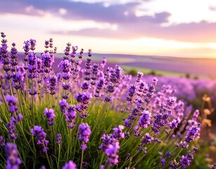 Naklejka premium Lavender field at sunset (1)