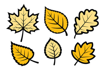 Obraz premium Colorful Cartoon Autumn Leaves Illustration, Different Shapes