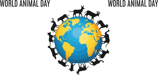 World animal day illustration with animals around the world awareness for animal rights and welfare