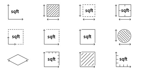 Real estate square feet icon with FT2 symbol. Flat area or space dimension in square feet. Clean linear vector design for property size © Svitlana Tolmach 