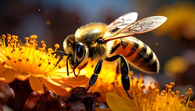 Honeybee on a flower in sunlight
