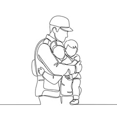 Father holding child in arms with a caring expression in line art  