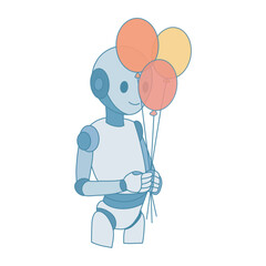 cute little robot holding a balloon. vector illustration of cartoon character.