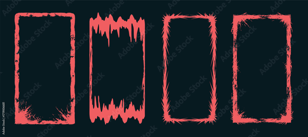 Poster four rough pink rectangular frames on dark background vector