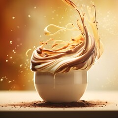 Chocolate and vanilla swirl splash in a bowl dessert concept