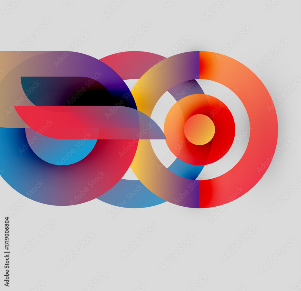 Poster abstract colorful circles intertwine, creating dynamic visual flow. gradient shades blend seamlessly