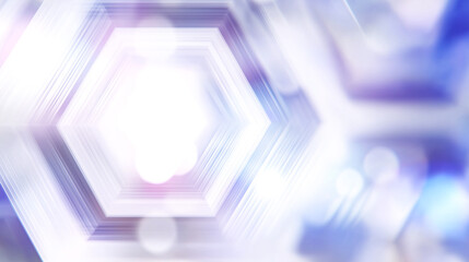 Futuristic hexagonal pattern with layered purple and blue tones, glowing bokeh effects, and digital depth. Ideal for tech branding, UI design, and innovation-themed visuals.