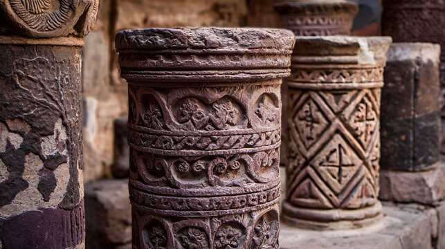 Close-up of Roman house pillars with engraved details