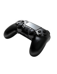 Sleek, black, ergonomic gamepad with textured grips, additional rear paddles, and a central touchpad