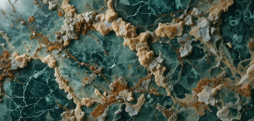  Exotic green marble with brown crystal-like formations, premium stone texture.