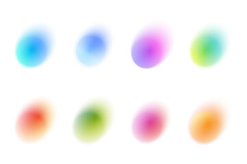 Abstract gradient color shapes with light blur on white background. Watercolor rounds with soft glow and gradation. Vector circle blobs with fluid effect and liquid texture