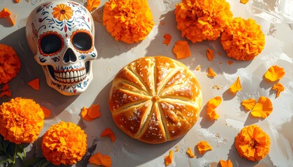 Flat Lay Day of the Dead Offerings