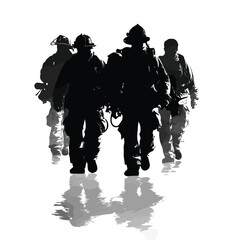 Collection of first responder silhouettes in black and white isolated on white background