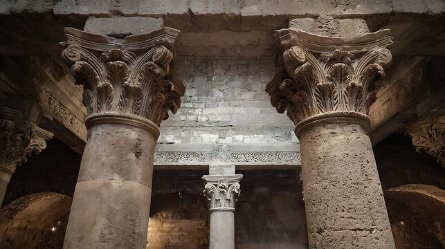 Roman house pillars with carved details and arches