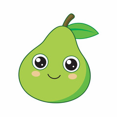 Smiling Pear Cartoon Character with Cute Face and Leaf