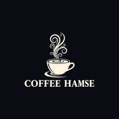 Coffee Hamse logo with a steaming cup of coffee on a dark background.