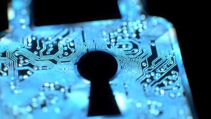 Close-up of a digital padlock with circuit board design, highlighting cybersecurity and technology. - Powered by Adobe