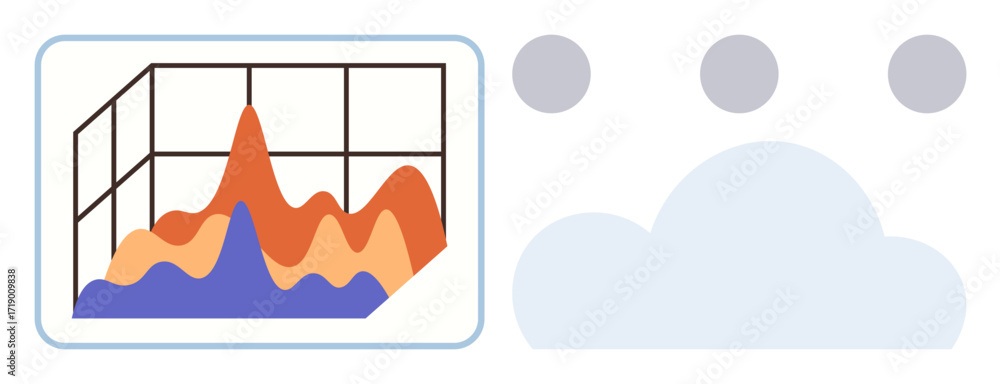 Aufkleber line graph displays fluctuating data trends beside cloud and dots, symbolizing cloud computing, anal