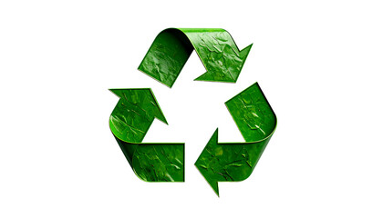 A three-arrow recycling symbol, rendered in a lush, textured green, suggesting leaves or a similar organic material, set against a black background