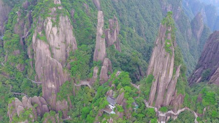 Mount Sanqing in Jiangxi Province, a famous mountain in China, with strange peaks and rocks towering into the clouds, miraculous geological and geomorphological wonders, and great works of nature