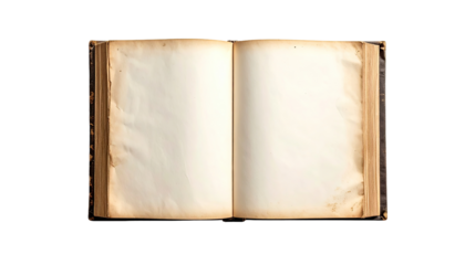Open antique book, aged pages, blank