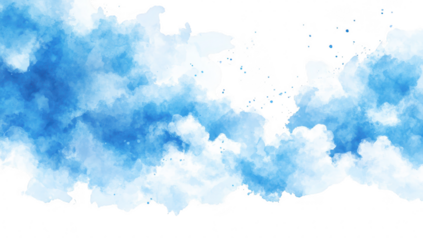 A serene watercolor illustration featuring soft blue clouds blending seamlessly against a white background. evoking a sense of calm and tranquility. ideal for use in relaxation-themed designs