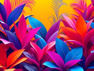 Vibrant Tropical Leaf Border with Bold Colors – Exotic Botanical Design, Fantasy Jungle Art, High-Resolution Digital Painting