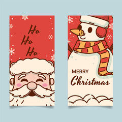 Set of Christmas Flyer with Minimalist Santa Claus and Snowman. Vector Illustration