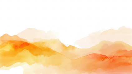 A serene landscape featuring soft. flowing watercolor mountains in hues of orange and peach. creating a tranquil atmosphere perfect for backgrounds or artistic projects