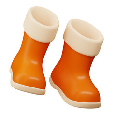 3d yellow rain rubber boot icon isolated on white background. Realistic render minimal gardening foot wear. Modern glossy 3D plastic in cartoon style. Autumn forest elements. Hello autumn concept.