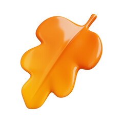 3d render autumn leaves isolated on white background. Collection of minimalist 3D illustrations. Modern glossy 3D plastic in cartoon style. Decorative elements for seasonal holiday sale designs