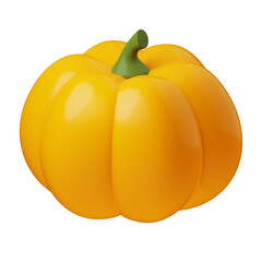 3d render pumpkin isolated on white background. Minimalist glossy plastic 3D food illustrations in cartoon style for cooking. Decorative element for seasonal holiday sale designs. Hello autumn concept