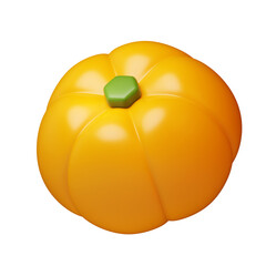 3d render pumpkin isolated on white background. Minimalist glossy plastic 3D food illustrations in cartoon style for cooking. Decorative element for seasonal holiday sale designs. Hello autumn concept