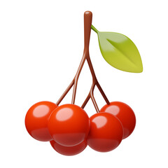3d render Rowan isolated on white background. Collection of minimalist glossy plastic 3D food illustrations in cartoon style for cooking. Autumn forest element for game design. Hello autumn concept