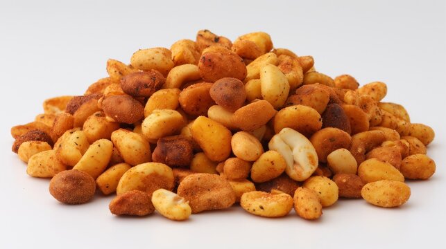 Pile of toasted corn nuts, golden roasted kernels, high detail food photography, crunchy snack background