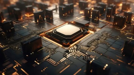 照らされた黒い回路基板のクローズアップ