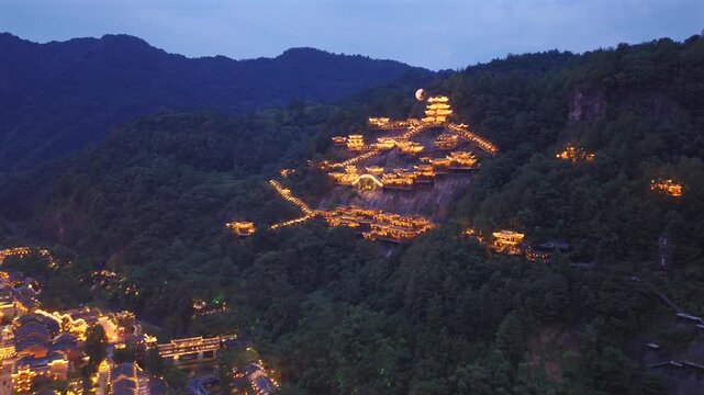 Wangxian Valley Scenic Area in Jiangxi, China, is a dreamlike immortal town built in the valley, a world of martial arts, and Chinese style Eastern architecture
The Oriental Town under Night Lights