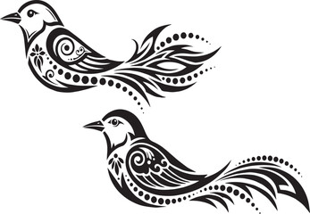 Fototapeta premium Two Stylized Birds Silhouette Art Illustration with Tribal and Maori Designs - Vector Graphics