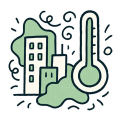 Obraz premium Sustainable City Ecology Infrastructure Green Buildings and Thermometer Icon Representing Climate