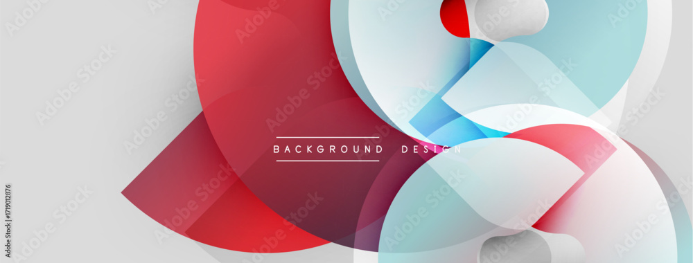 Poster abstract geometric shapes overlap, creating vibrant red, blue, white gradients. modern design elemen