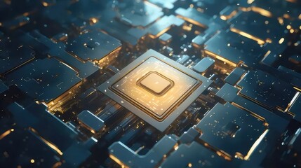 輝く金色の電子回路基板テクノロジーの抽象的な詳細