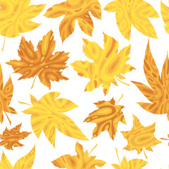 Seamless pattern of colorful abstract autumn maple leaves. Creative art fall leaf for banner, poster, fabric, card. Foliage vector nature ornament illustration isolated on white background