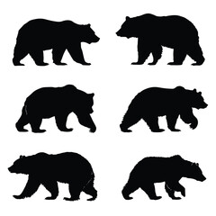 Fototapeta premium Collection of grizzly bear silhouettes in various poses isolated on white background