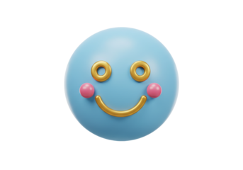 Isolated kawaii emoji with gold smile, blue color and pink cheeks, happy expressive face