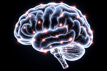 Neuron-Illuminated Brain Model Highlighting Neural Activity