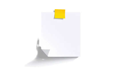 Blank white paper document with a yellow sticky note