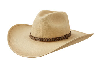 Isolated straw cowboy hat with decorative rope trim, traditional headwear for riding horses