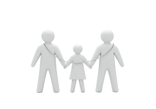 Isolated concept depicting a family together holding hands with a rope over their shoulders