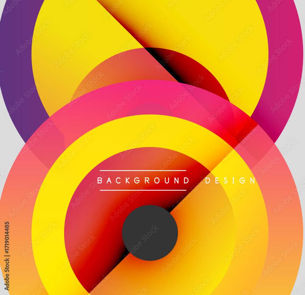 Poster abstract colorful layers create dynamic visual effect. overlapping shapes suggest depth, modern aest